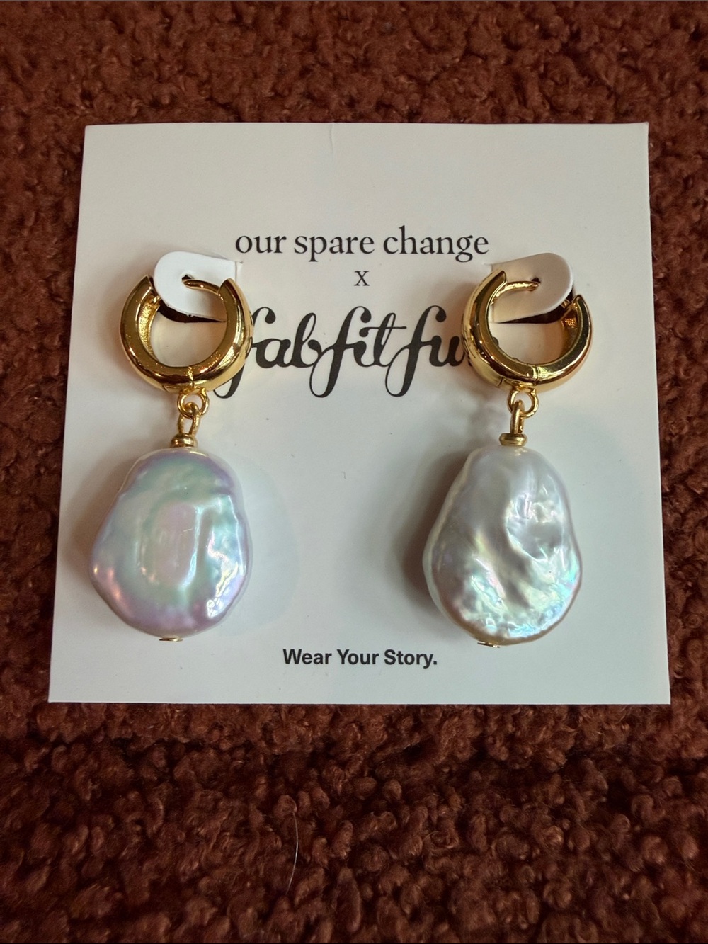 Our Spare Change Gold Hoop Earrings with Iridescent Baroque Pearls